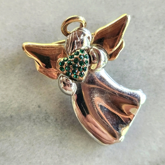 Liz Claiborne Jewelry - Liz Claiborne Gold and Silver Angel Pin with Green (May) Heart
